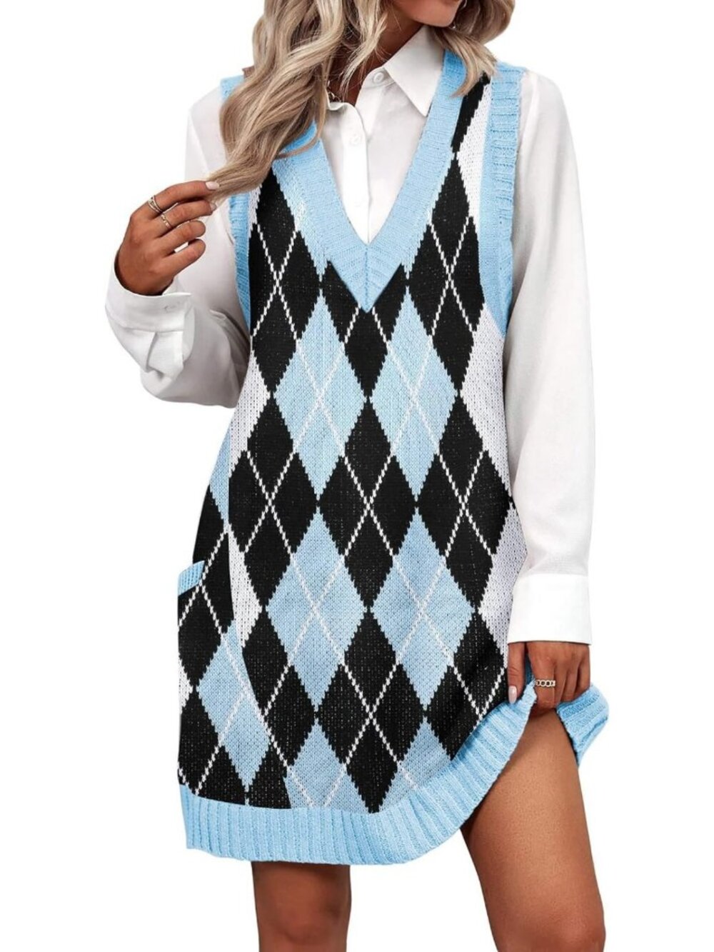 Cozy Knitted Sweater Vest Dress for Women | V-Neck, Pockets, Trendy Pullover